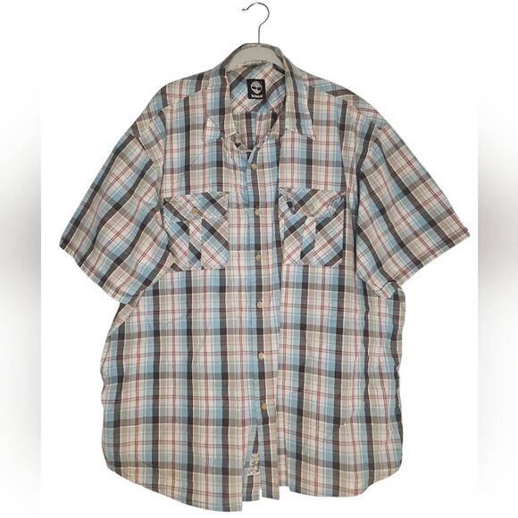 Men's Timberland Blue and Red Casual Button Down Shirt - Picture 1 of 3